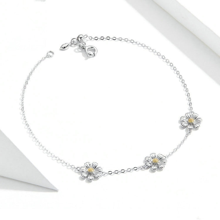 Bracciale in argento sterling placcato platino S925 Simpatico braccialetto con margherita, Daisy