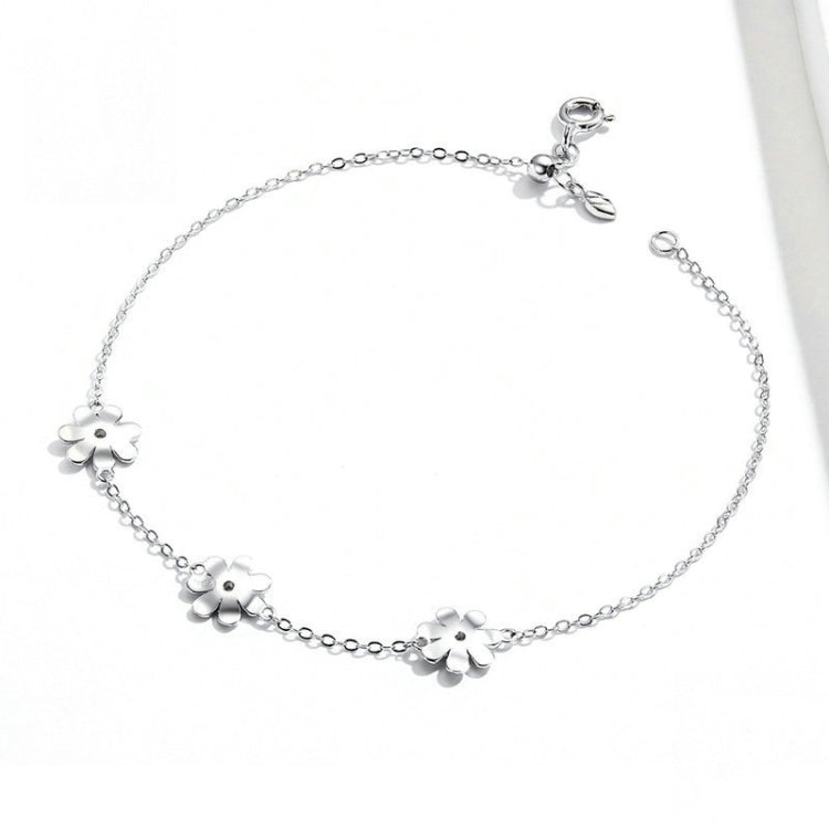 Bracciale in argento sterling placcato platino S925 Simpatico braccialetto con margherita, Daisy