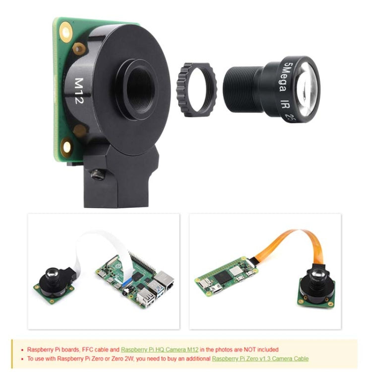 Waveshare WS0202505 for Raspberry Pi M12 Camera Lens, 5MP, 25mm Focal Length, Large Aperture, 24054, 24054