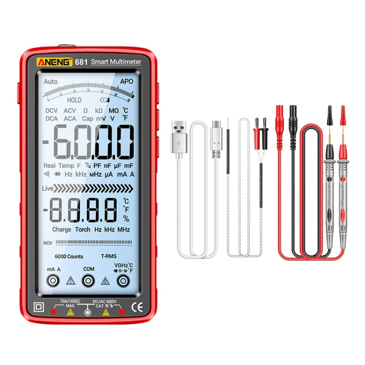 ANENG 681 Display digitale LCD Multimetro ricaricabile intelligente con gamma automatica, 681 Black, 681 Red