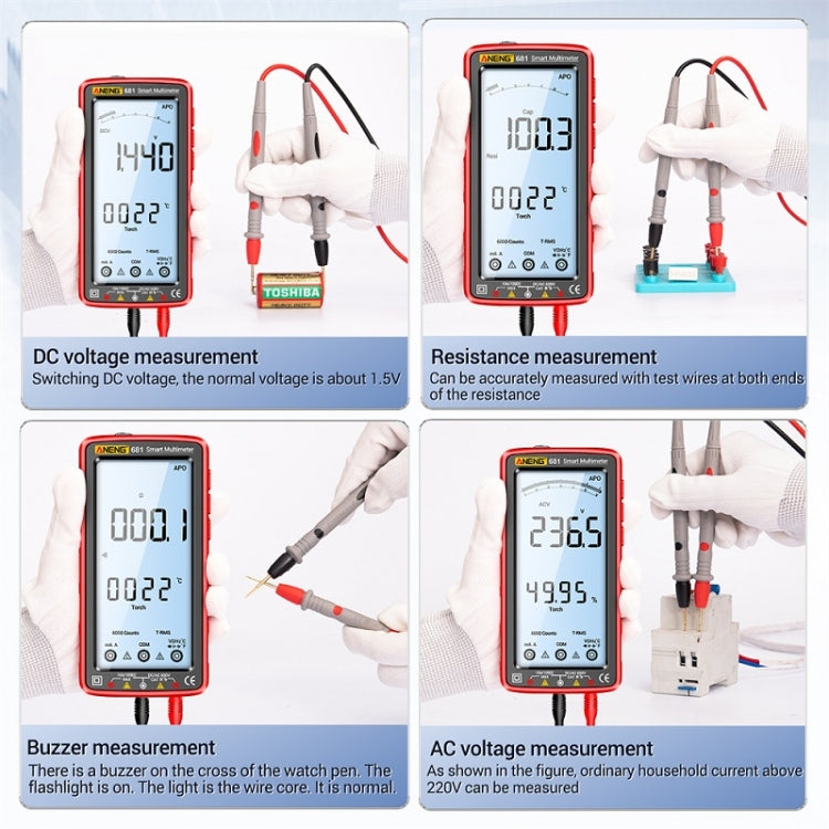 ANENG 681 Display digitale LCD Multimetro ricaricabile intelligente con gamma automatica, 681 Black, 681 Red