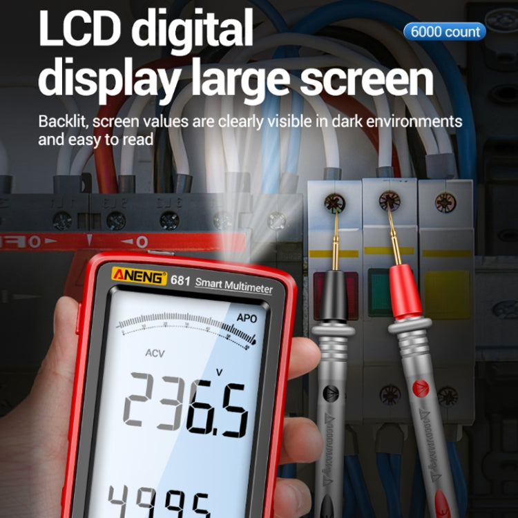 ANENG 681 Display digitale LCD Multimetro ricaricabile intelligente con gamma automatica, 681 Black, 681 Red