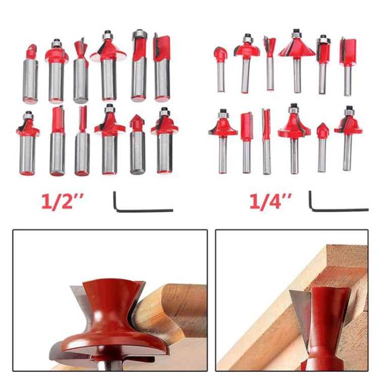 Set di frese per la lavorazione del legno Testa della macchina per rifilatura Fresatrice per legno elettrica Taglierina per macchina per incisione, Red 1/4 Handle 12PCS, Blue 1/4 Handle 12PCS, Red 1/2 Handle 12PCS, Blue 1/2 Handle 12PCS                ...