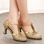 Scarpe da donna Tacchi latini con tacco morbido con paillettes, 34, 35, 36, 37, 38, 39, 40