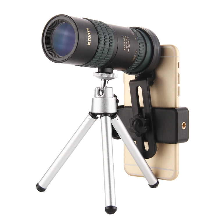 LUXUN 8-24X30 Telescopio a variazione monocilindrica per visione notturna scintillante con clip per telefono e treppiede, with Phone Clip & Tripod
