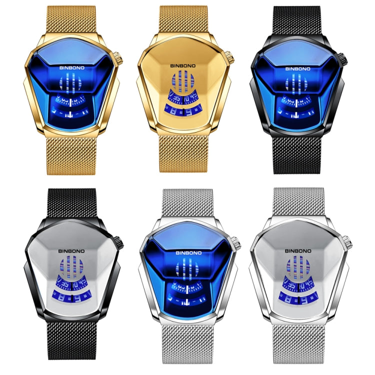 BINBOND Locomotive Concept Watch Orologio da uomo con tecnologia Live Black, Gold Net Belt Full Gold Blue Face, Gold Net Belt Full Gold Gold Face, Black Net Belt Black Steel Blue Face, Black Net Belt Black Steel White Face                              ...