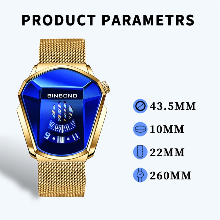 BINBOND Locomotive Concept Watch Orologio da uomo con tecnologia Live Black, Gold Net Belt Full Gold Blue Face, Gold Net Belt Full Gold Gold Face, Black Net Belt Black Steel Blue Face, Black Net Belt Black Steel White Face                              ...