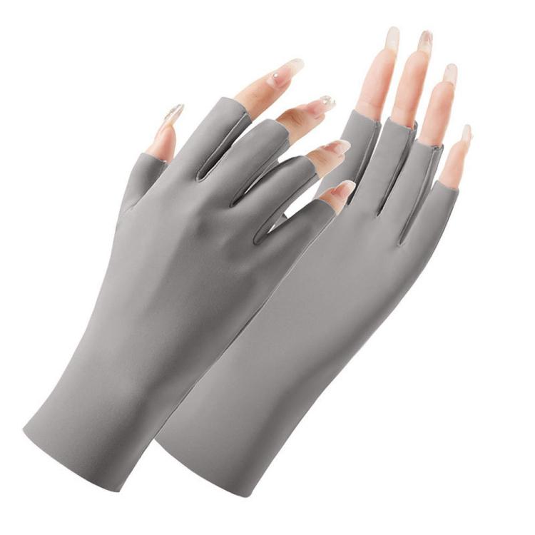 2 paia di guanti da donna per protezione solare, guanti in seta di ghiaccio con mezze dita, stile:, Cent Finger, Linked Finger
