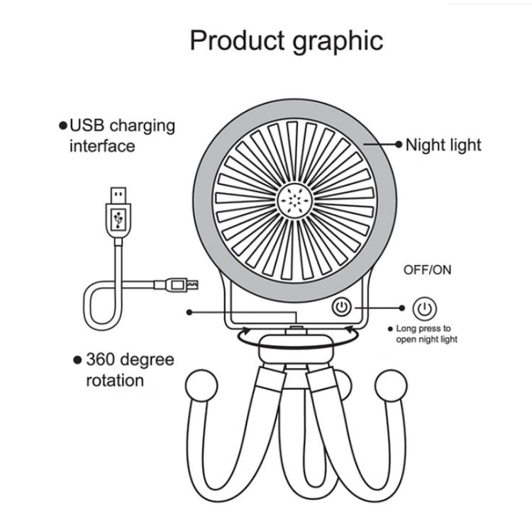 Mini Octopus Night Light Fan Bambini Carine Carrozzina Ventilatore di ricarica USB portatile Consegna colore in stile casuale