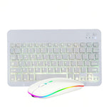 Set tastiera e mouse Bluetooth retroilluminato colorato RGB da 10 pollici per telefono cellulare/tablet, Black, White