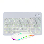 Set tastiera e mouse Bluetooth retroilluminato colorato RGB da 10 pollici per telefono cellulare/tablet, Black, White