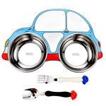 Piatto da pranzo per auto per bambini in acciaio inossidabile 304, Red, Blue, Blue (removable and washable)