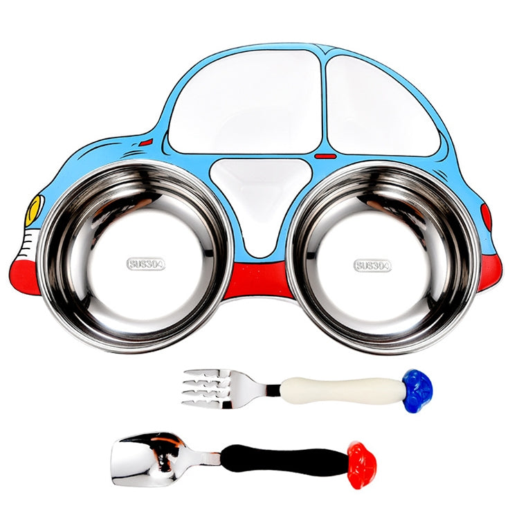 Piatto da pranzo per auto per bambini in acciaio inossidabile 304, Red, Blue, Blue (removable and washable)