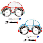 Piatto da pranzo per auto per bambini in acciaio inossidabile 304, Red, Blue, Blue (removable and washable)