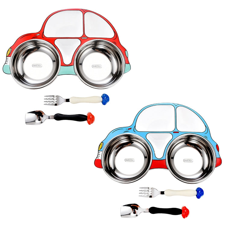 Piatto da pranzo per auto per bambini in acciaio inossidabile 304, Red, Blue, Blue (removable and washable)