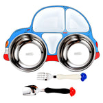Piatto da pranzo per auto per bambini in acciaio inossidabile 304, Red, Blue, Blue (removable and washable)