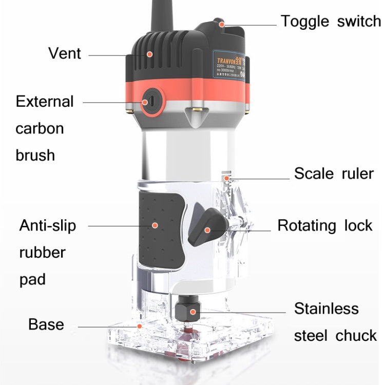 Macchina per la lavorazione del legno Rifilatrice elettrica multifunzionale Fresatrice per legno Stozzatrice Strumenti per incisione Spina europea, 600W Plastic Body, 720W Aluminum Body