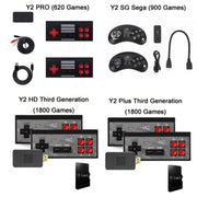Mini console di gioco wireless per TV HDMI doppia, Y2 PRO (620 Games), Y2 SG Sega (900 Games), Y2 HD V3.0 (1800 Games), Y2 Plus V3.0 (1800 Games)