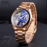 SKMEI 9194 Orologio automatico da uomo con cinturino meccanico in acciaio scheletrato, Black, Silver, Golden Black Face, Rose Gold, Golden Gold Face
