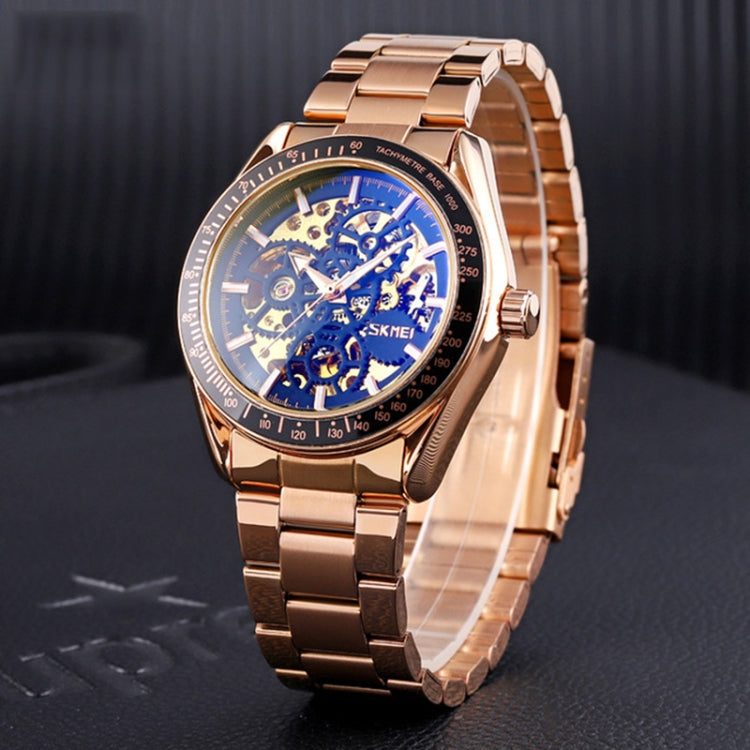 SKMEI 9194 Orologio automatico da uomo con cinturino meccanico in acciaio scheletrato, Black, Silver, Golden Black Face, Rose Gold, Golden Gold Face