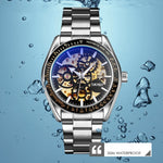 SKMEI 9194 Orologio automatico da uomo con cinturino meccanico in acciaio scheletrato, Black, Silver, Golden Black Face, Rose Gold, Golden Gold Face