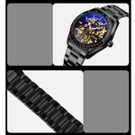 SKMEI 9194 Orologio automatico da uomo con cinturino meccanico in acciaio scheletrato, Black, Silver, Golden Black Face, Rose Gold, Golden Gold Face