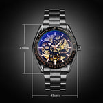 SKMEI 9194 Orologio automatico da uomo con cinturino meccanico in acciaio scheletrato, Black, Silver, Golden Black Face, Rose Gold, Golden Gold Face