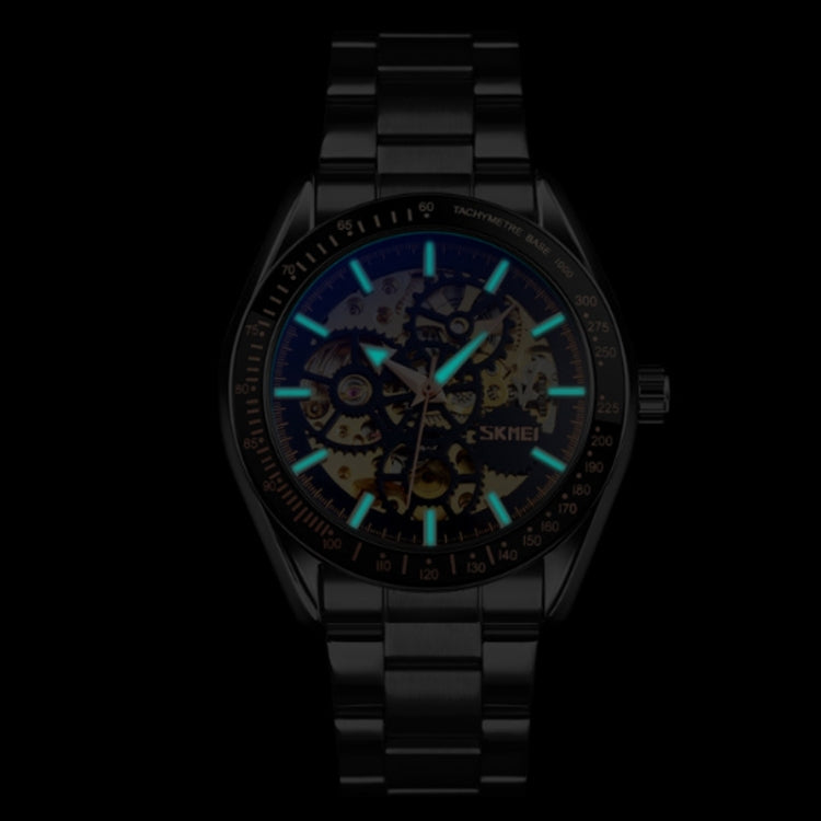 SKMEI 9194 Orologio automatico da uomo con cinturino meccanico in acciaio scheletrato, Black, Silver, Golden Black Face, Rose Gold, Golden Gold Face