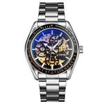 SKMEI 9194 Orologio automatico da uomo con cinturino meccanico in acciaio scheletrato, Black, Silver, Golden Black Face, Rose Gold, Golden Gold Face