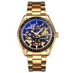 SKMEI 9194 Orologio automatico da uomo con cinturino meccanico in acciaio scheletrato, Black, Silver, Golden Black Face, Rose Gold, Golden Gold Face