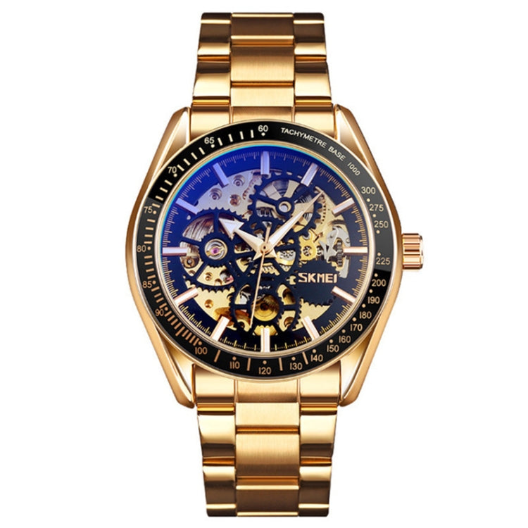 SKMEI 9194 Orologio automatico da uomo con cinturino meccanico in acciaio scheletrato, Black, Silver, Golden Black Face, Rose Gold, Golden Gold Face
