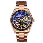 SKMEI 9194 Orologio automatico da uomo con cinturino meccanico in acciaio scheletrato, Black, Silver, Golden Black Face, Rose Gold, Golden Gold Face