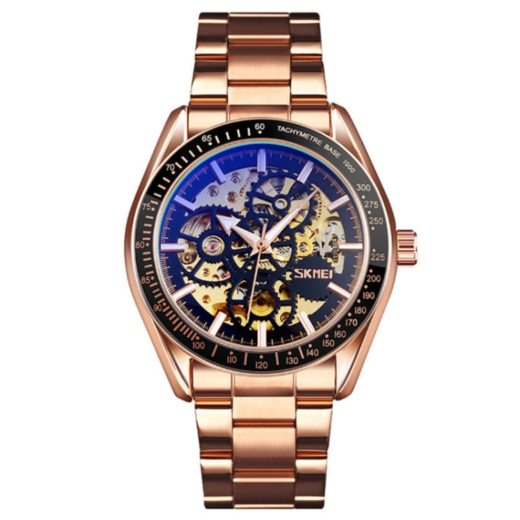 SKMEI 9194 Orologio automatico da uomo con cinturino meccanico in acciaio scheletrato, Black, Silver, Golden Black Face, Rose Gold, Golden Gold Face