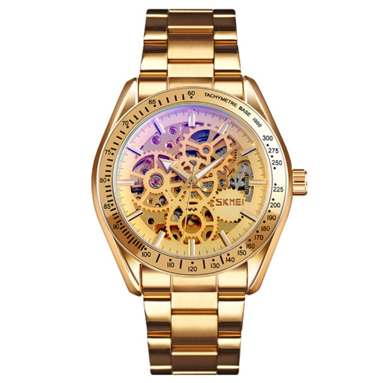 SKMEI 9194 Orologio automatico da uomo con cinturino meccanico in acciaio scheletrato, Black, Silver, Golden Black Face, Rose Gold, Golden Gold Face