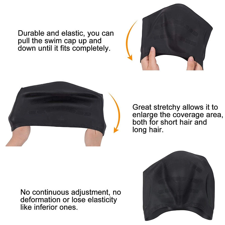 Cuffia da nuoto impermeabile con protezione per le orecchie in silicone per adulti con capelli lunghi, Long Hair Swimming Cap(Black), Long Hair Swimming Cap(Blue), Long Hair Swimming Cap(Pink), Long Hair Swimming Cap(Silver)                            ...