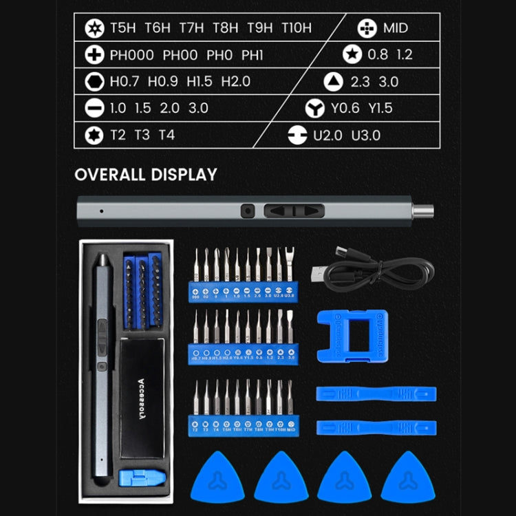 Set di mini cacciaviti elettrici ricaricabili 36 in 1 con illuminazione a 3 LED, 36 In 1 Blue, 36 In 1 Red, 36 In 1 Gray