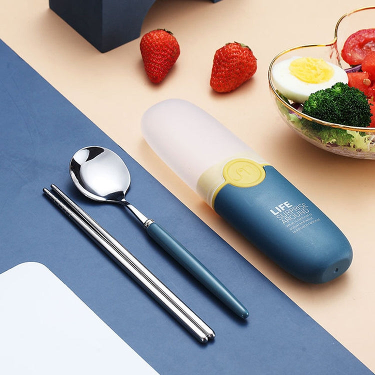 Set di posate per bacchette con cucchiaio in acciaio inossidabile 304 portatile da viaggio per studenti semplici 2 in 1