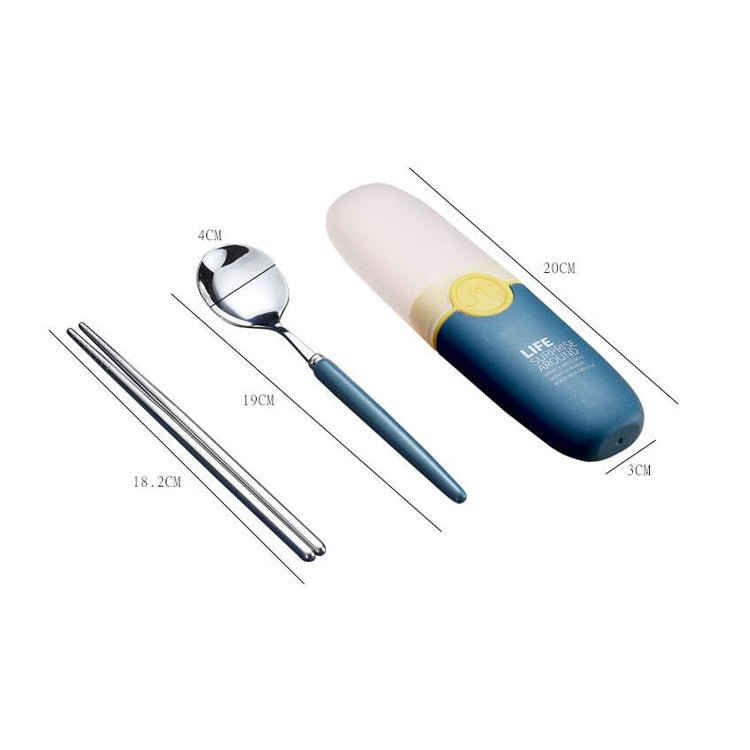 Set di posate per bacchette con cucchiaio in acciaio inossidabile 304 portatile da viaggio per studenti semplici 2 in 1