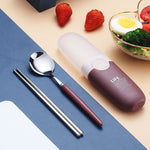 Set di posate per bacchette con cucchiaio in acciaio inossidabile 304 portatile da viaggio per studenti semplici 2 in 1