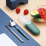 Set di posate per bacchette con cucchiaio in acciaio inossidabile 304 portatile da viaggio per studenti semplici 2 in 1