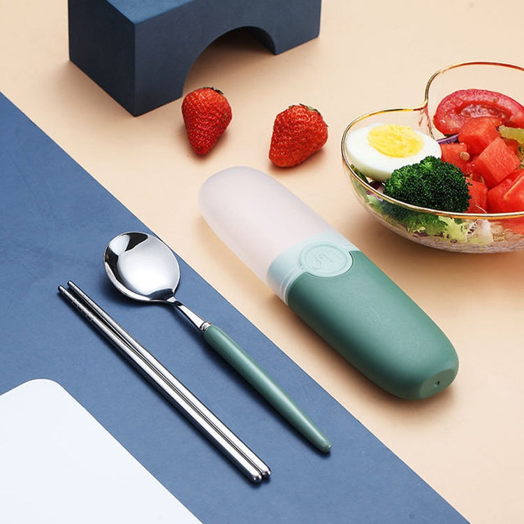 Set di posate per bacchette con cucchiaio in acciaio inossidabile 304 portatile da viaggio per studenti semplici 2 in 1