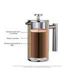 Caffettiera a pressione francese in acciaio inossidabile 304, teiera fatta a mano, 350ml, 800ml, 1000ml