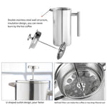Caffettiera a pressione francese in acciaio inossidabile 304, teiera fatta a mano, 350ml, 800ml, 1000ml