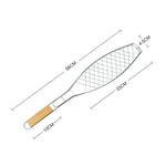 Strumento per barbecue con clip per pesce alla griglia, con manico in legno cromato, per barbecue a pesce singolo