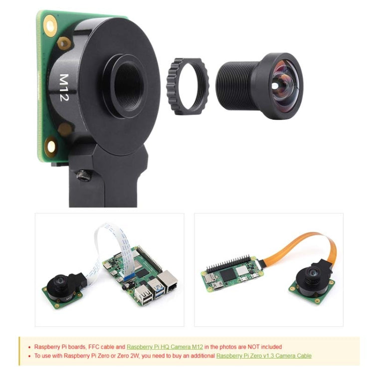 Waveshare WS1132712 per obiettivo Raspberry Pi M12 ad alta risoluzione, 12 MP, FOV 113 gradi, lunghezza focale 2,7 mm, 23965, 23965