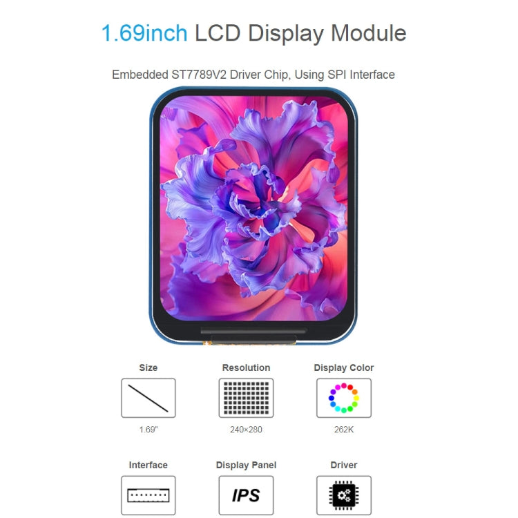 Modulo display LCD IPS 1,69" 240x280 con interfaccia SPI