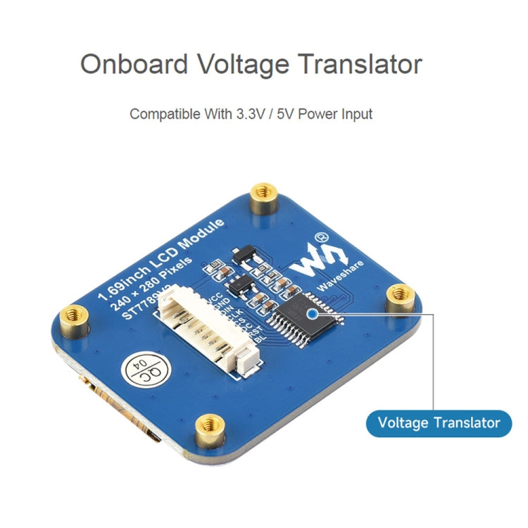 Waveshare 1.69 Inch 240×280 Resolution IPS LCD Display Module with SPI Interface, 1.69 Inch