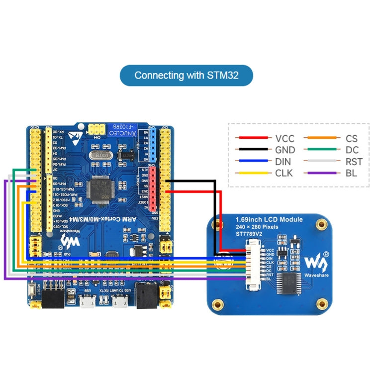 Waveshare 1.69 Inch 240×280 Resolution IPS LCD Display Module with SPI Interface, 1.69 Inch