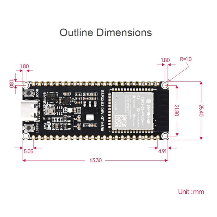 Scheda sviluppo Wi-Fi 2,4 GHz ESP32-S3 Waveshare