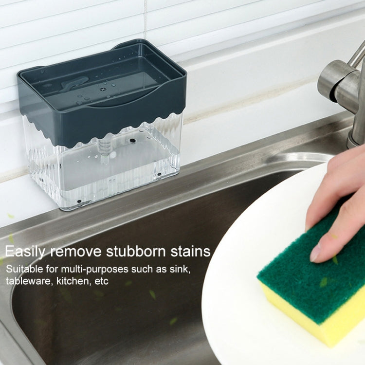 Panno per la pulizia Spazzola per piatti Scatola per liquidi Spazzola da cucina Miscelatore per detersivo Pressa Scatola per sapone in plastica, White, Dark Gray, Dark Blue